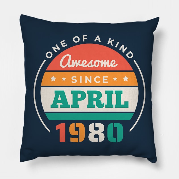 Retro Awesome Since April 1980 Birthday Vintage Bday 1980 Pillow by Now Boarding