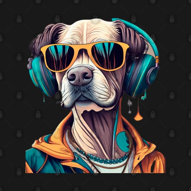 Hipster Labrador in colorful with  sungless and headphones by hummingbird_23