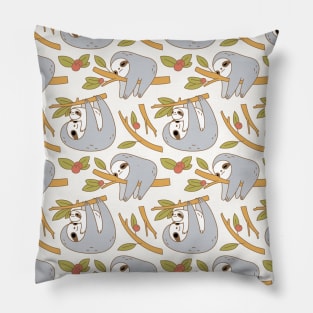 Mom and Baby Sloth Pattern in Ivory Pillow