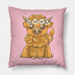 Highland Cow with Flowers! Pillow