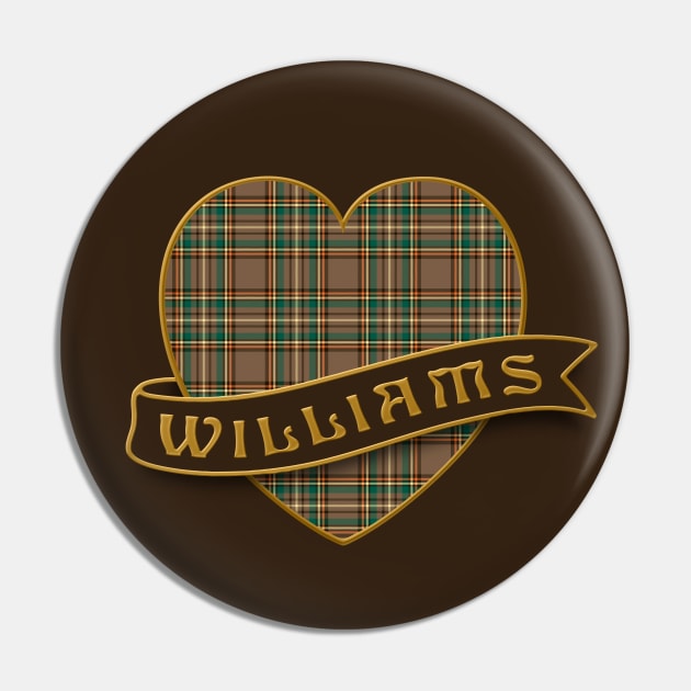 The. WILLIAMS Family Tartan Heart & Ribbon Retro-Style Insignia Design Pin by Plaidify