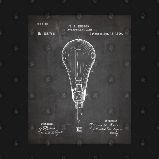 Edison Lamp Patent - Housewarming Home Hallway Entry Décor Art - Black Chalkboard by patentpress