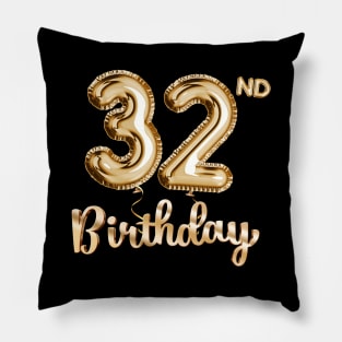 32nd Birthday Gifts - Party Balloons Gold Pillow