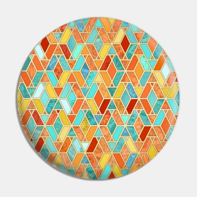 Tangerine & Turquoise Geometric Tile Pattern Pin by micklyn