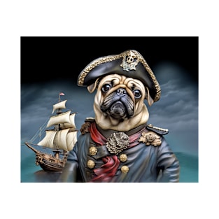 Pug Dog Pirate Ship Captain T-Shirt