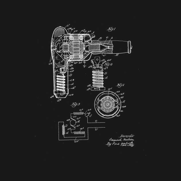 Hair Dryer Vintage Patent Drawing by TheYoungDesigns