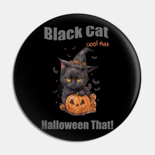 Cute black cat with cool hat and Halloween season, watercolor style Pin