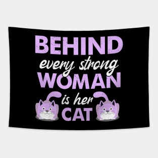 Behind Every Women Is Her Cat Lover Design Tapestry