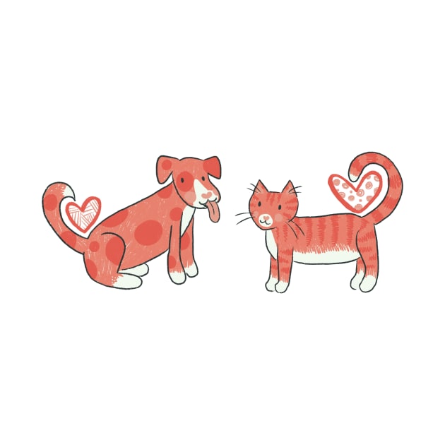 Heart Dog and Cat by waddleworks