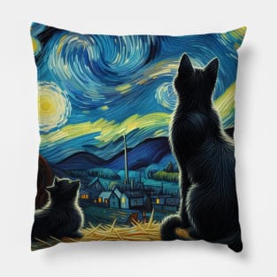 The black cats and the starry night Pillow