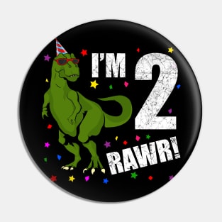 Bday Kids 2 Years Old Dinosaur Birthday Pin