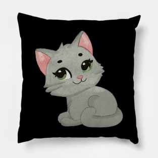 Grey cat with green eyes Pillow