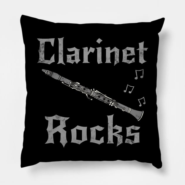 Clarinet Rocks, Clarinetist Goth Heavy Rock Musician Pillow by doodlerob