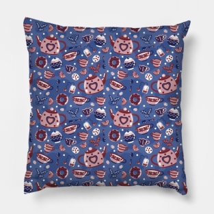 Pink and Blue Tea Pot and Cup Pattern Pillow