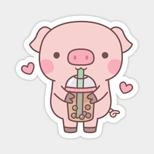 Cute Little Pig Loves Boba Tea Magnet