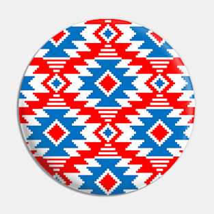 Tribal Aztec Native Ornament - White Medium Cyan Blue Red - Ethnic Amulet Boho Pattern Pin