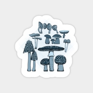 Mushroom Paradise Blue Background Magnet