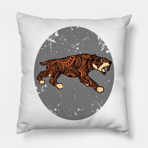 Saber Tooth Tiger Mandala style Pillow by madeinchorley