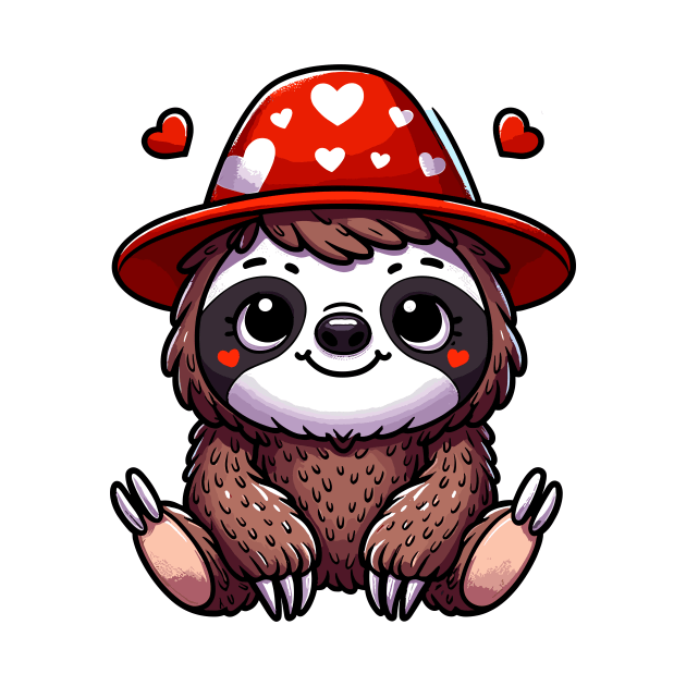 Cute Kawaii Valentine's Sloth with a Hearts Hat by Luvleigh