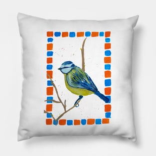 Blue tit illustration Pillow