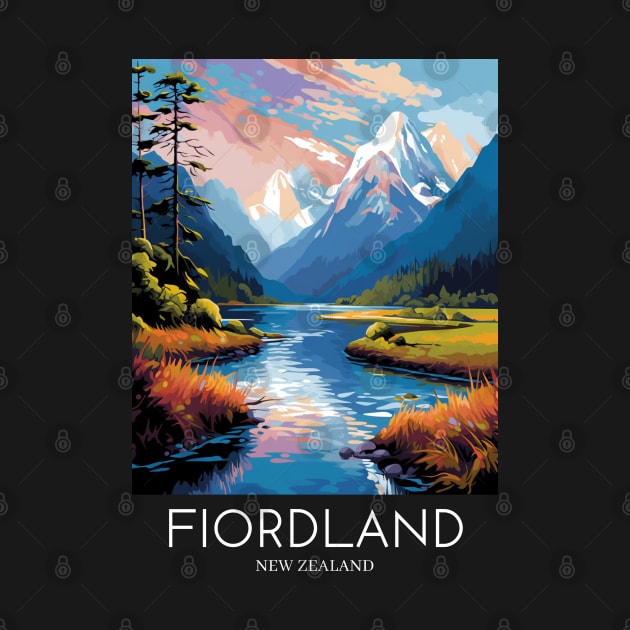 A Pop Art Travel Print of Fiordland National Park - New Zealand by Studio Red Koala