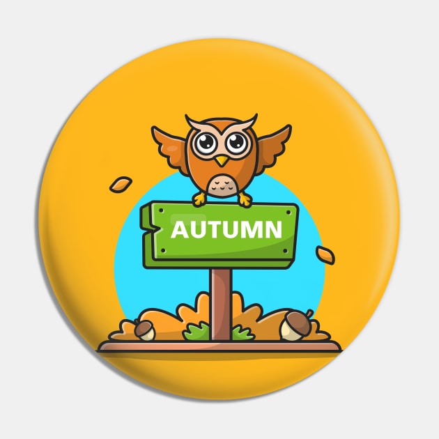 Autumn Sign with Cute Owl and Acorn Cartoon Vector Icon Illustration Pin by Catalyst Labs