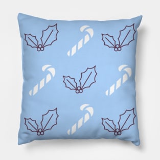 Baby Blue Holly Berries and Candy Canes Pillow