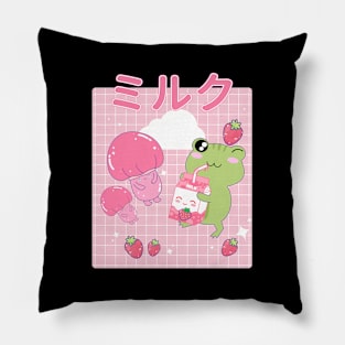 Kawaii Frog Strawberry Milk Frogs Cottagecore Pillow