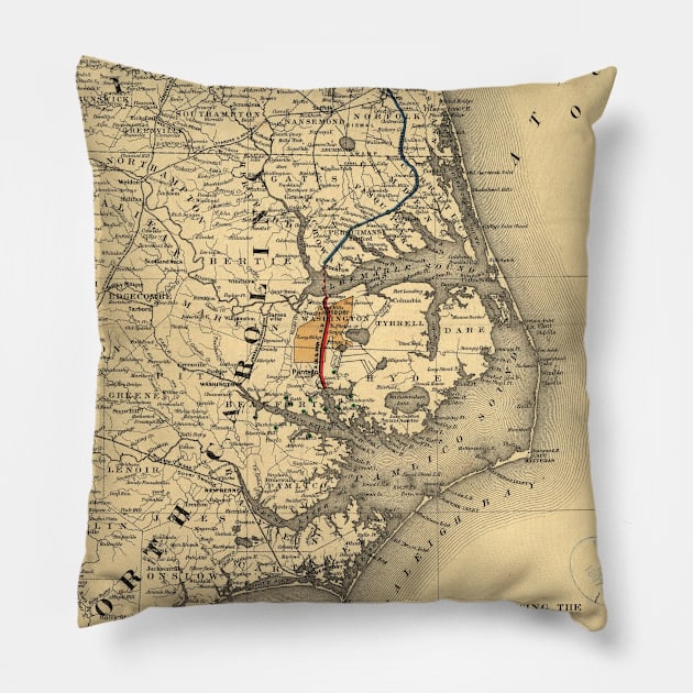 Vintage Map of The North Carolina Coast (1887) Pillow by Bravuramedia