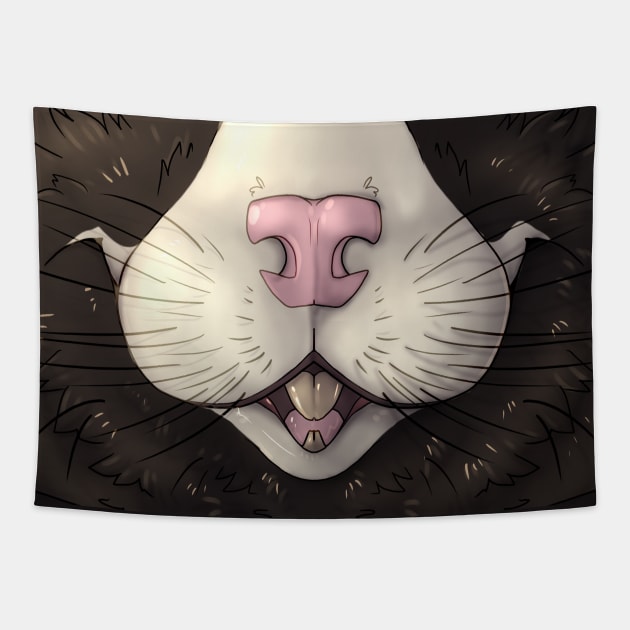 White-Blazed Black Rat Mask Tapestry by Acteus