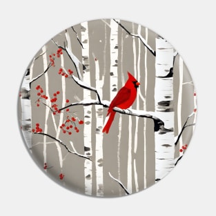 Minimalist Scandinavian Art Winter Birch Tree Red Cardinal Pin