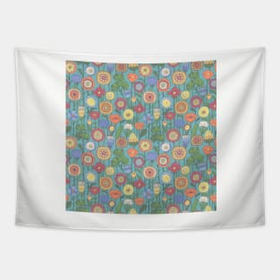 Bright color background of wildflowers doodles Tapestry