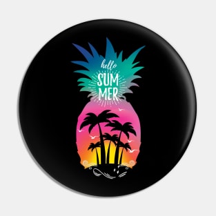 Hello Summer Pineapple Palm Tree Sunset Beach Pin