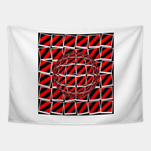 Red and black 3D design in the style of David Hockney with GLASS SPHERE Tapestry