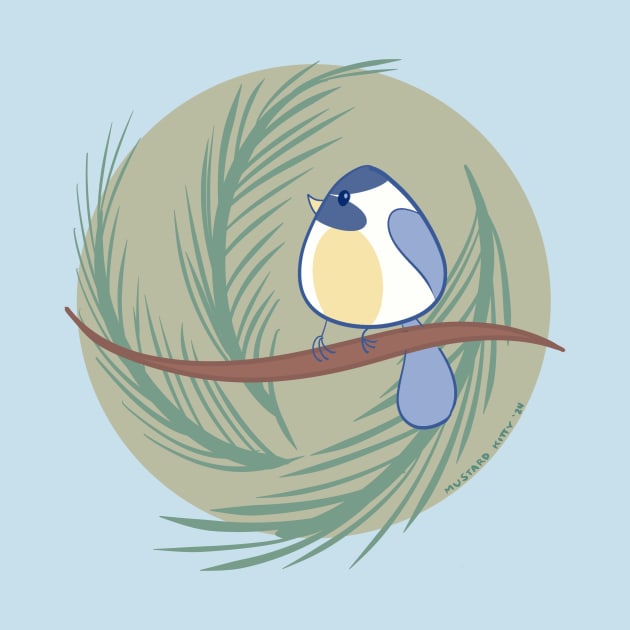 Chickadee on a Pine Tree by MustardKitty