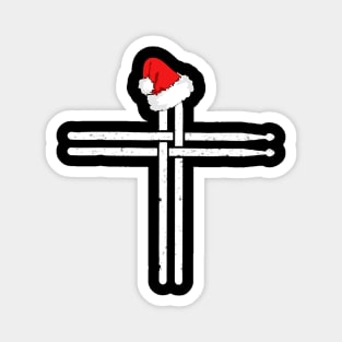 Christian Drum Stick Cross In Santa Hat Funny Drummer Magnet