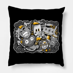 Black and Gold graffiti cartoon characters Pillow