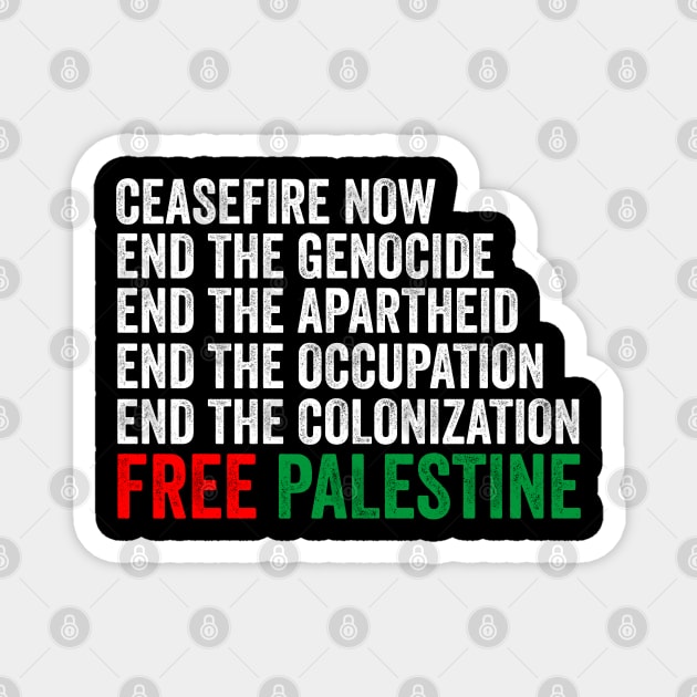 Ceasefire Now - End the Genocide Free Plaestine Magnet by Sarjonello