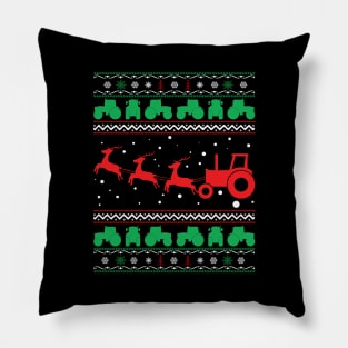 Christmas on the Farm Tractor Sleigh Ugly Christmas Sweater Pillow