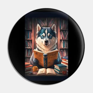 Bookworm Siberian husky Pin