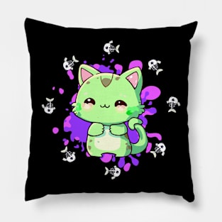 Kawaii cat with fish bones Pillow