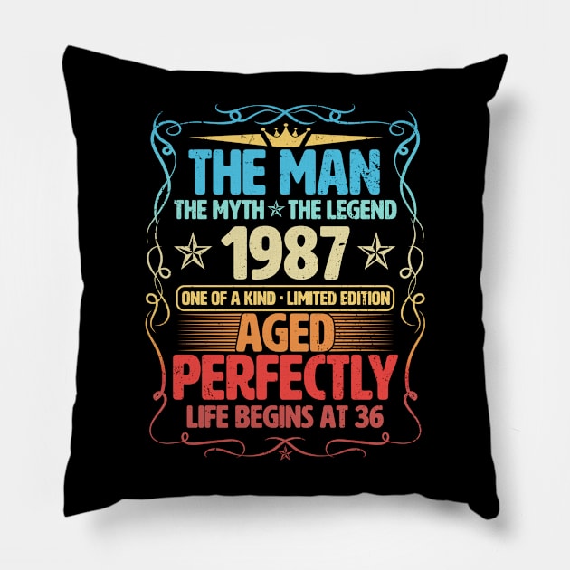 The Man 1987 Aged Perfectly Life Begins At 36th Birthday Pillow by Foshaylavona.Artwork