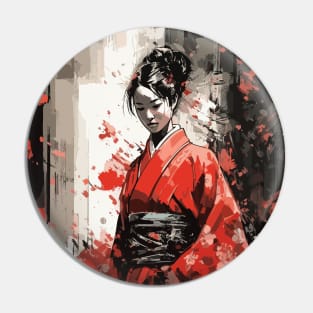 Samurai girl with katana Pin