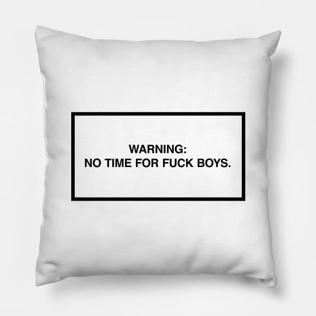 Warning: No time for fuck boys. Pillow by lumographica