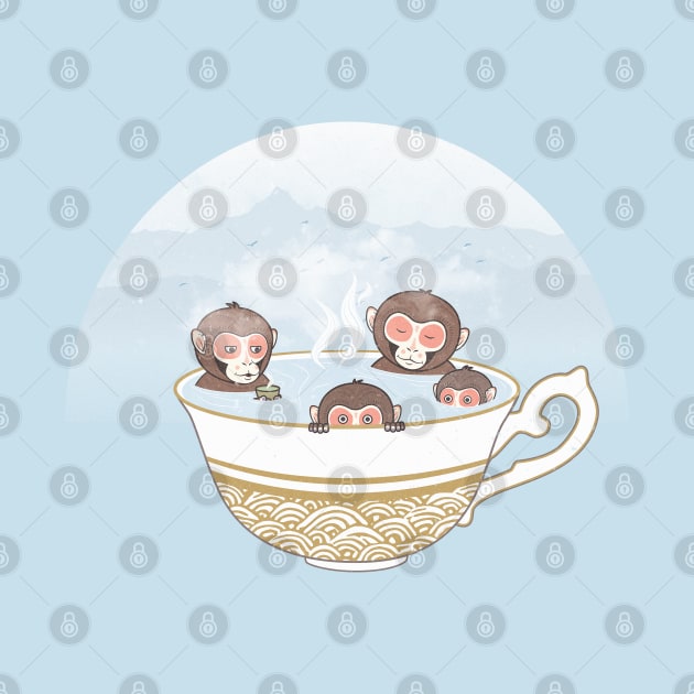 Japanese Monkeys Bathing in Tea Hot Spring by original84collective