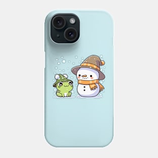 Winter snowman and frog Phone Case