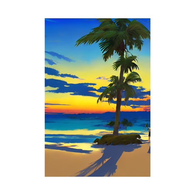 Summer Sunset Palm Tree Beach Ocean Art by Trendy-Now