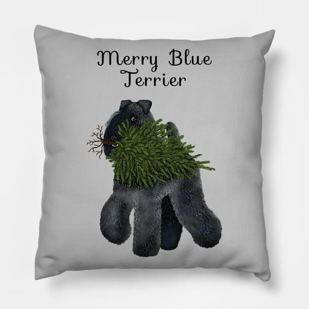 Merry Blue Terrier (Grey Background) Pillow by illucalliart