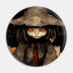 Halloween Apprentice: The Little Goblin Witch on a dark (knocked out) background Pin