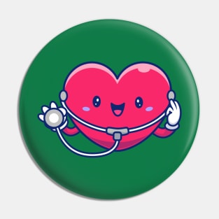 Cute Heart With Stethoscope Cartoon Pin